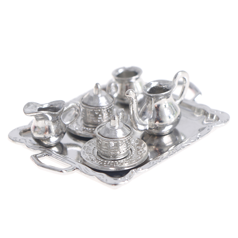 Coffee Tea And Sugar Set - 10 adet/takım 1/12 Dollhouse Minyatür Gümüş